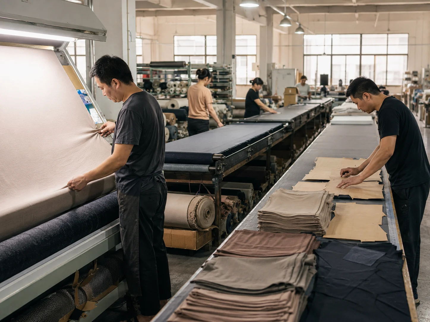AI-generated concept of fabric inspection and cutting for T-shirt production