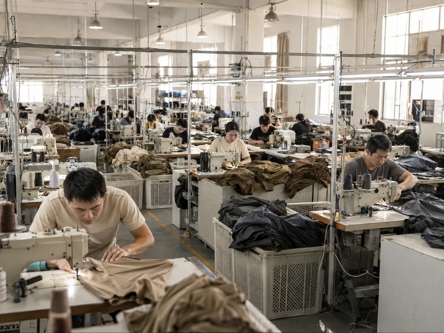 AI-generated concept of a men's T-shirt sewing floor