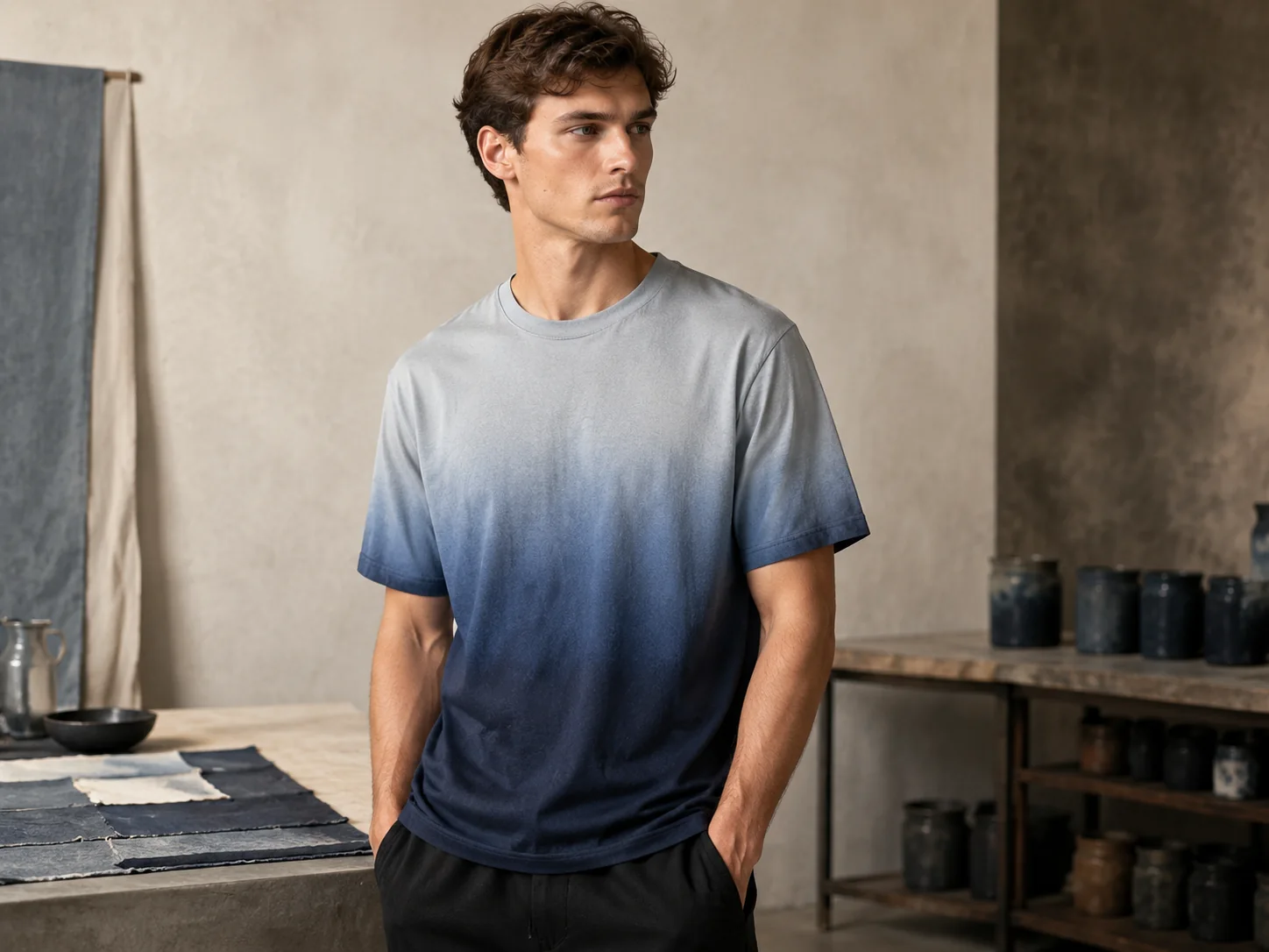 Blue gradient ombré men's T-shirt