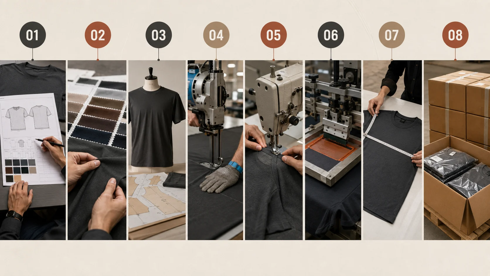 AI-generated eight-step private label T-shirt production workflow