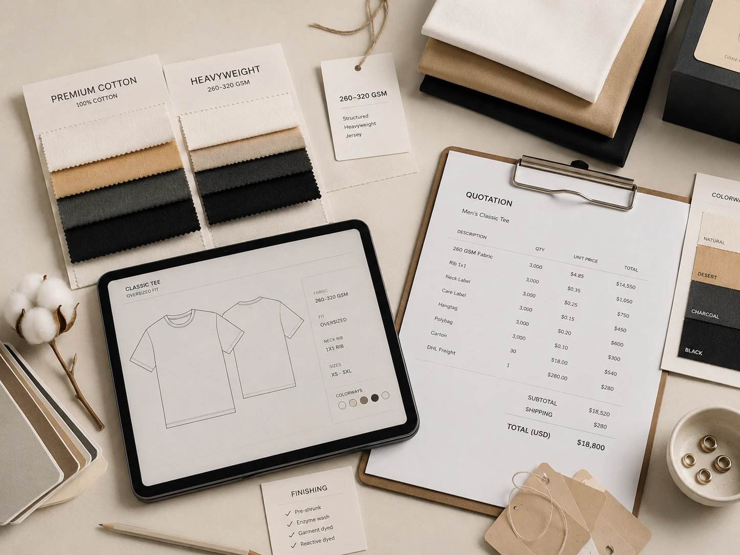 Fabric and specification review for a private label T-shirt quotation